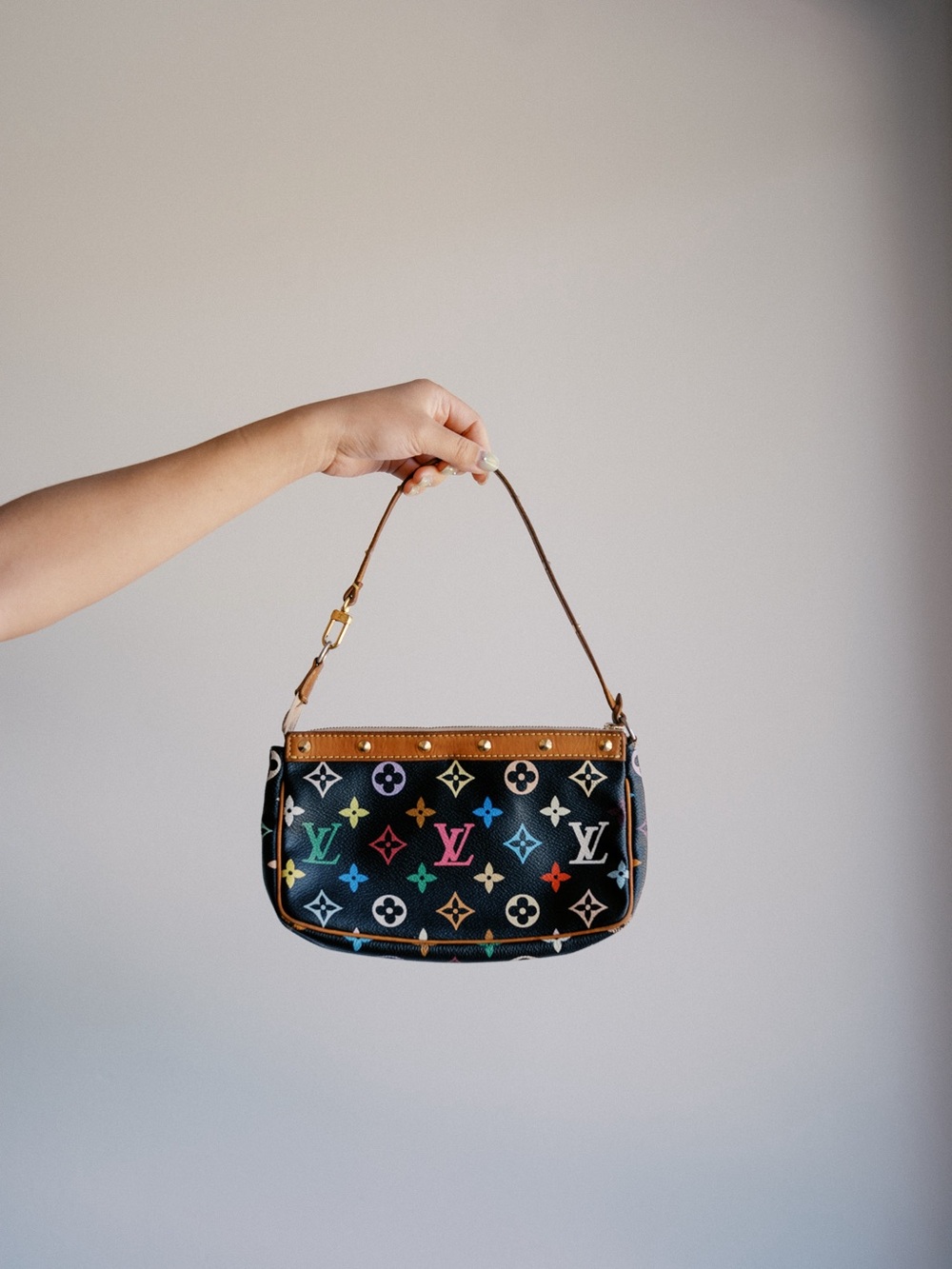 Louis Vuitton Black Multicolor Monogram Shoulder Bag with Tan Trim